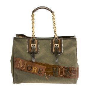 Longchamp More Is More Green Khaki Canvas Tote Bag